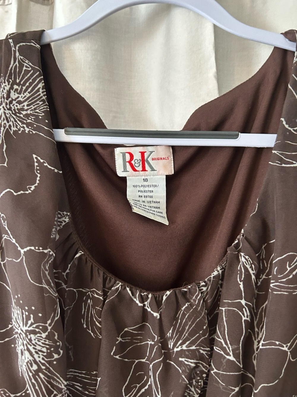 R&K Brown Floral Midi Dress with White Botanical Print - Picture 2 of 3
